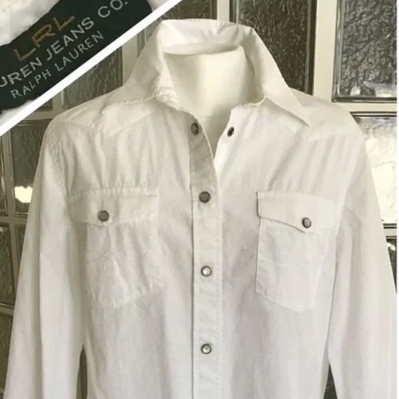 Vintage LRL White Western Shirt - Picture 1 of 7